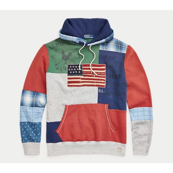Ralph Lauren Polo Country Patchwork Hoodie Men Size Large American Flag USA $288